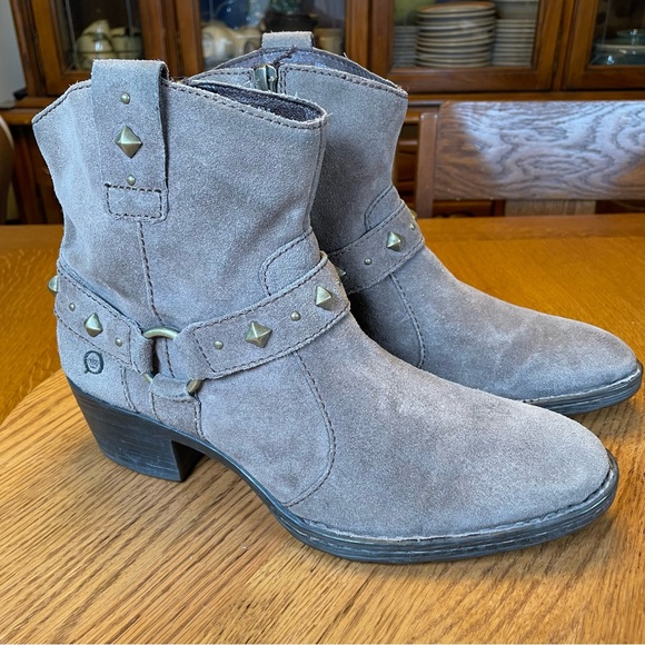 Born Gray Suede Western Ankle Booties with Studs - Picture 1 of 10
